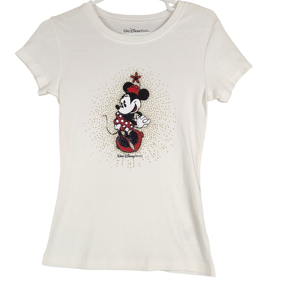 Walt Disney World Minnie Mouse T-Shirt White Sparkle Graphic‎ Tee